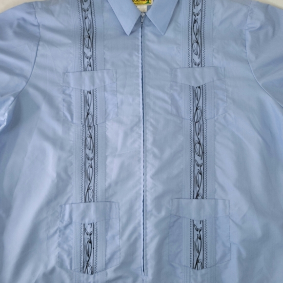 Haband Guayabera Shirt Men Size 3XL Blue Front Zip Short Sleeve 4 Front Pockets - Picture 5 of 11